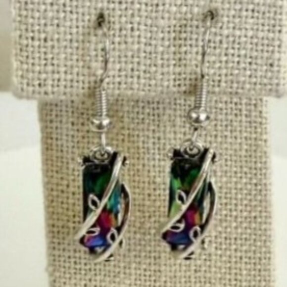 Multicolor Crystal Earrings Silver Plated Indie Festival Statement Boho Jewelry - Picture 3 of 9